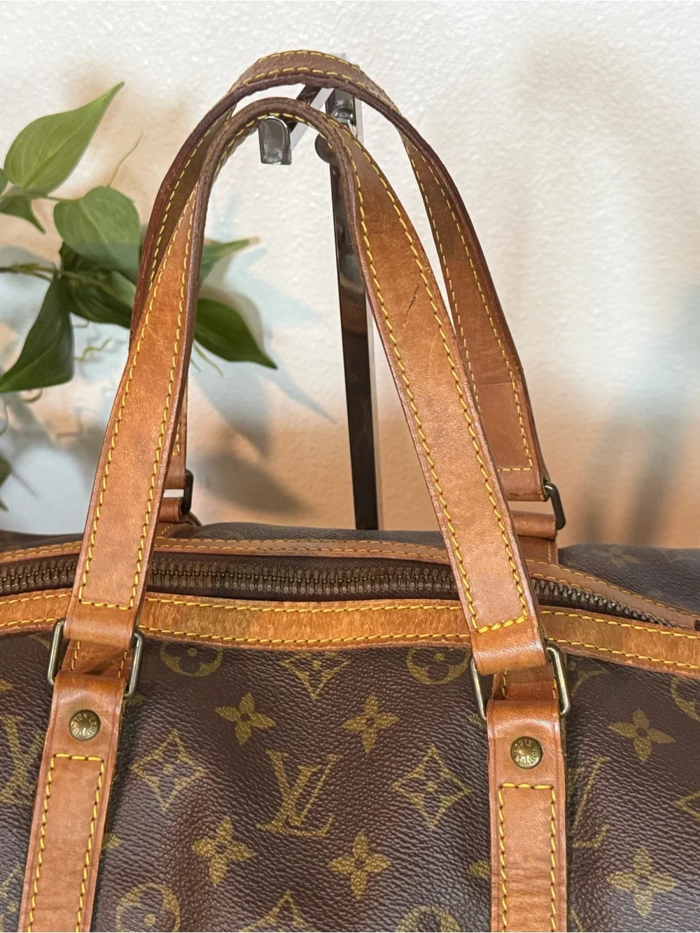 Louis Vuitton Brown Monogram Canvas Duffel with Tan Leather Trim